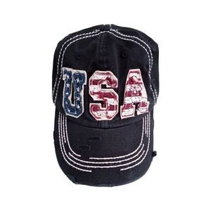 Kbethos Vintage Distressed USA Patriotic Hat Black Adjustable